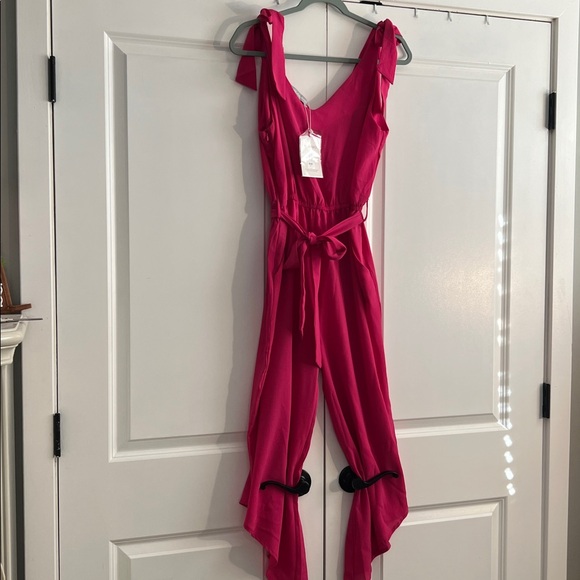 Pink Sleeveless Jumpsuit with Tie Waist - Picture 1 of 2